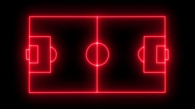 Animation of neon sports stadium on black background with neon lights match football isometric field video animation. Football championship match versus teams intro sport alpha black background 