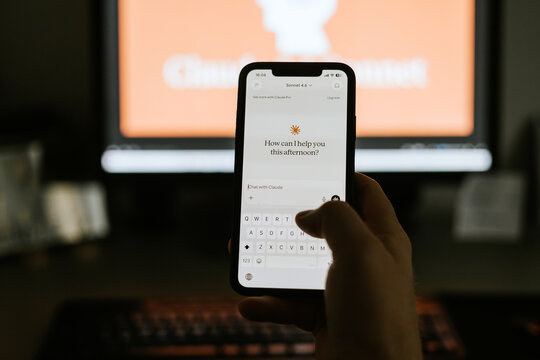Cluj-Napoca, Romania - February 20, 2026: The Anthropic Claude AI logo is seen displayed on a smartphone screen.