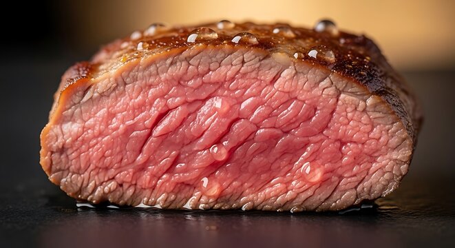 A beautifully cooked medium-rare steak with a perfectly seared crust and juicy interior. agneau gigot