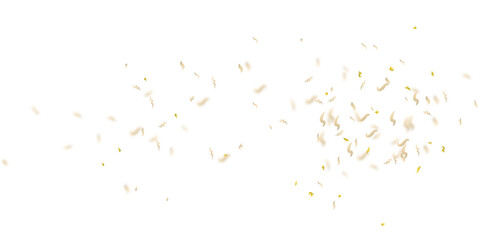 Fototapeta premium Bright Golden Yellow Curved Confetti Elements Scattered on White Background Creating Elegant Celebration Atmosphere for Holiday, Party, Invitation, and Promotional Design Use 