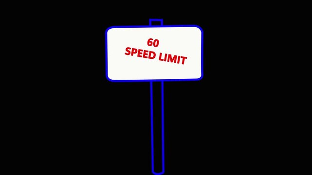 Dynamic speed limit 20 graphic with futuristic blue neon glow effect on a black background for presentations and technology. Road speed limit 60 mph sign board,circle neon line template.