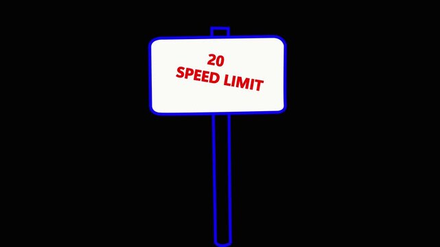 Dynamic speed limit 20 graphic with futuristic blue neon glow effect on a black background for presentations and technology. Road speed limit 20 mph sign board,circle neon line template.