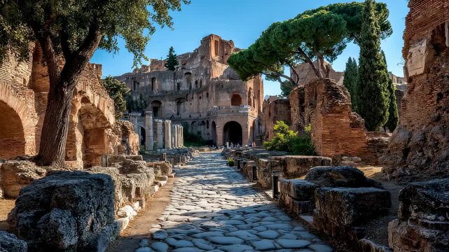 Ancient Roman ruins in bright sunlight offer a glimpse into civilization's past