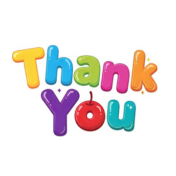 Thank you colorful letters isolated on transparent background