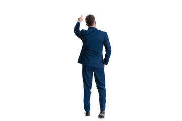 Ambitious businessman pointing finger upwards