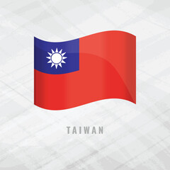 Naklejka premium 3d illustration waving flag of Taiwan. Vector flag of Taiwan. on Grey Background Symbol of Taiwan.