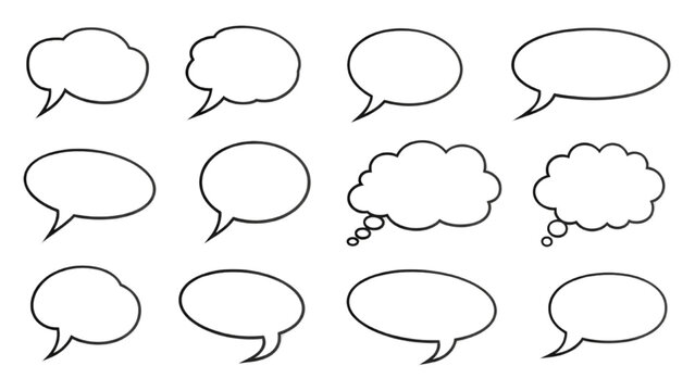 Set of Speech Bubble Stickers, Vector Chat Icons, White Background, Modern Flat Design
