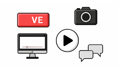 Flat cartoon online streaming and broadcasting icons vector set for digital media and live video