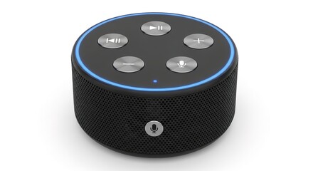 Fototapeta premium Smart speaker with microphone and buttons isolated on white background 