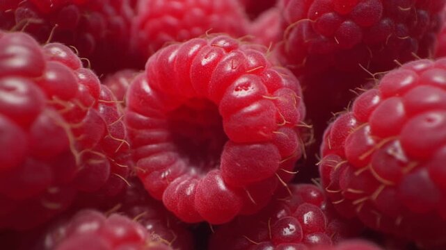 Macro Shot of Vibrant Red Raspberries with Intricate Texture and Detail raspberry fruit
