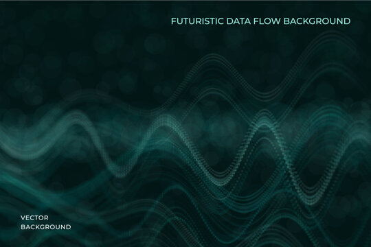 Modern abstract background with flowing digital waves and dotted surfaces forming a dynamic technological scene. Vector. Soft glow, depth effect and clean composition for business, science, artificial