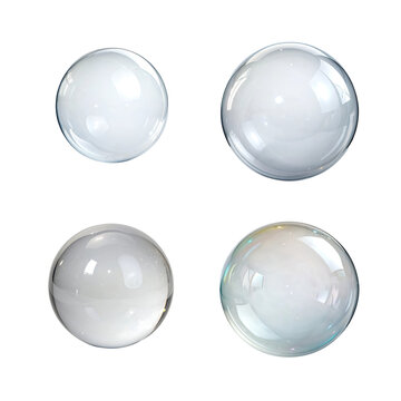 Four white opalite glass beads isolated on transparent background
