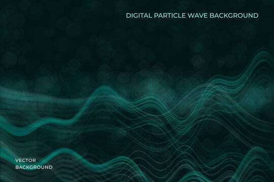 Modern abstract background with flowing digital waves and dotted surfaces forming a dynamic technological scene. Vector. Soft glow, depth effect and clean composition for business, science, artificial