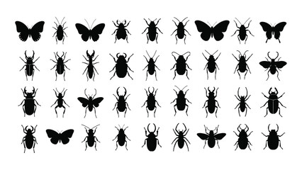 A collection of black silhouettes of various insects isolated on white background, Vector © MDRaisul