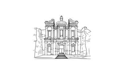 Elegant Petra Monastery line art vector illustration for historical and travel themed designs © BijoyChandra