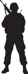 Standing soldier silhouette vector art, armed forces illustration, rifle
