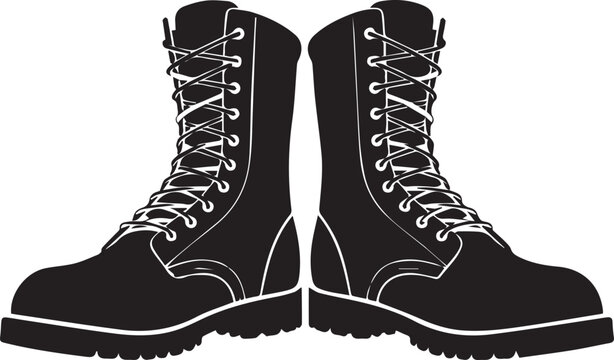 Pair of military combat boots silhouette vector illustration for army and tactical gear