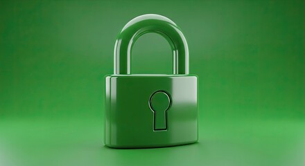 Naklejka premium Shiny green padlock on solid green background symbolizing security