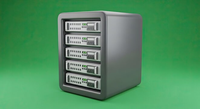 Modern server storage system with green lights on gradient background