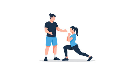 Woman doing lunges with personal trainer fitness guidance exercise routine.