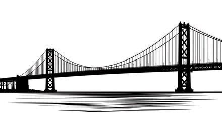 Obraz premium Black silhouette of suspension bridge.