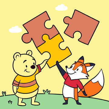 A cartoon illustration of Winnie the Pooh and Tigger working together to solve a puzzle