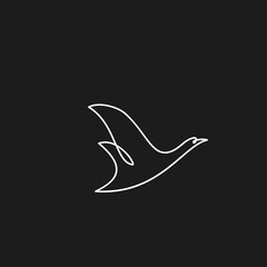 Minimalist One Line Flying Bird Logo Design on Black Background - Abstract Animal Outline Vector Illustration