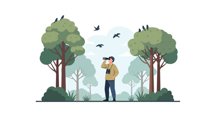 Man looking through binoculars outdoors. © Eka Setiana