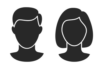 simple generic human male female man woman anonymous head with blank faces silhouette illustration set vector set on transparent background