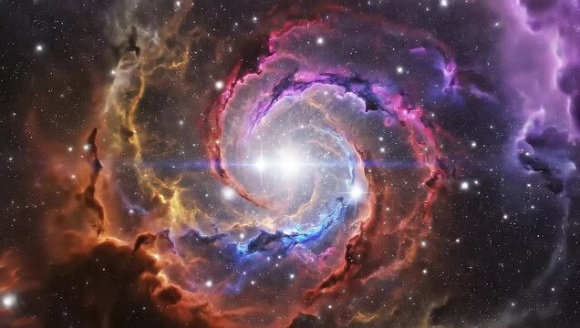 Colorful nebula swirling in cosmic space with stars and galactic dust  