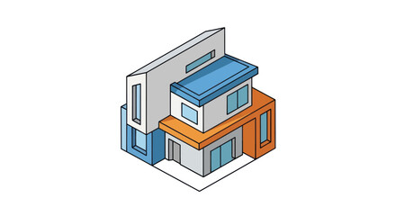 Fototapeta premium Modern Isometric Architectural Illustration of a Multi-Story Residential House.