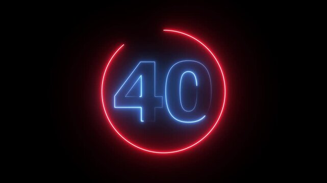 Glowing blue neon countdown timer 45 to 0 seconds . 45 seconds timer clock. and creating a stunning video.4k video