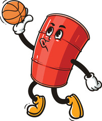 Oil drum mascot cartoon playing slam dunk basketball © Magic Pen