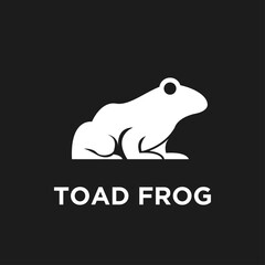 Obraz premium White Toad Frog Amphibian Silhouette Logo Icon on Black Background, Simple Minimalist Graphic Design with Text