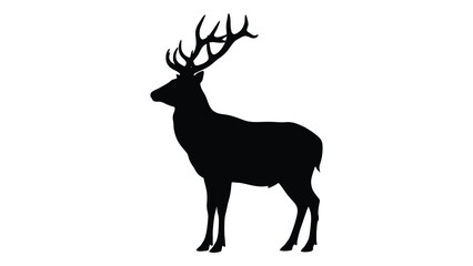 Obraz premium A black silhouette of a deer with antlers isolated on white background, Vector