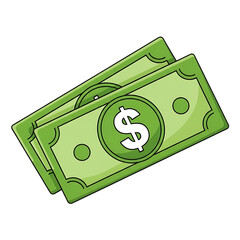 Two Green Dollar Bills with Dollar Sign, Money Symbol, Financial Concept