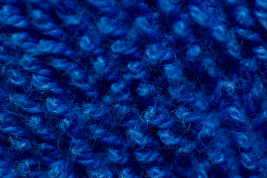 Detailed Close up Macro Shot of Vibrant Blue Textile Fabric Texture