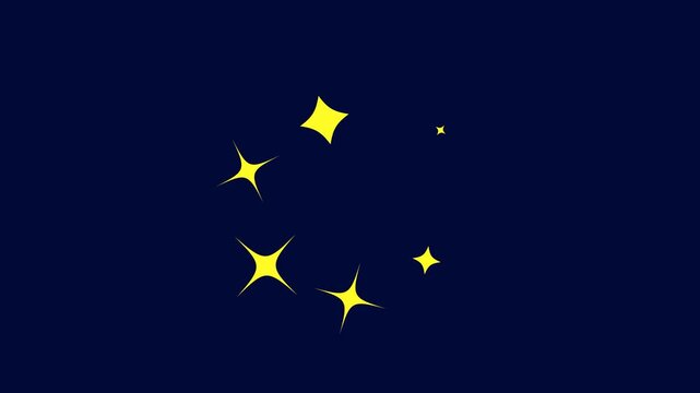 Star blinking glitter sparkle on Dark blue background, Magic flash, glitter motion explosion or shimmering animation on Dark blue screen.4k star sparkle vector doodles, glowing light effect.