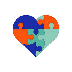 Heart shaped puzzle pieces in blue orange and teal Transparent Background