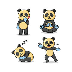 Naklejka premium Cartoon panda bear meditating and sleeping with cute expressions