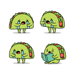 Obraz premium Crying taco character reading a book with sad emotions on white background