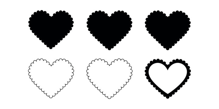 Black and white heart shapes with scalloped edges hearts in white background