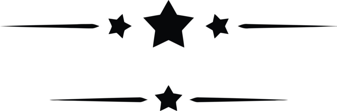 A set of symmetrical black stars with horizontal lines creating elegant decorative elements on a clean white background