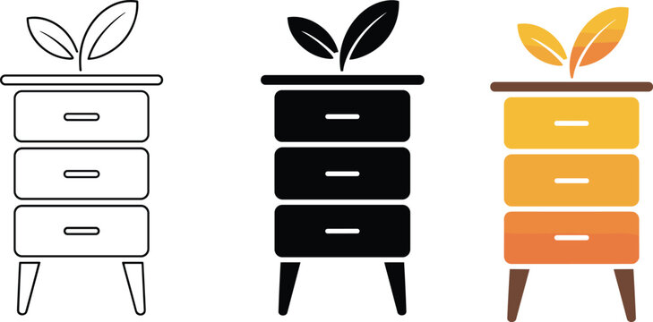 Eco‑friendly beehive drawer unit illustration featuring outline, silhouette, and colorful gradient design with leaves symbolizing sustainability, nature, environment, and modern branding graphics