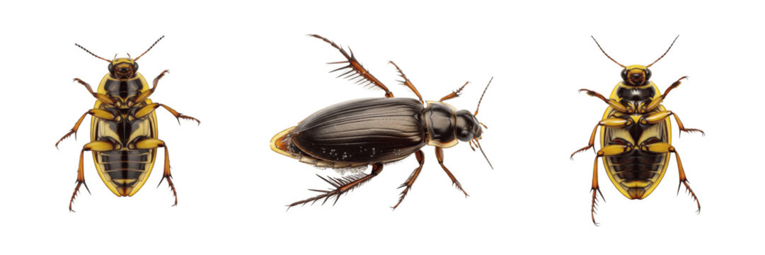 Great Diving Beetle (Dytiscidae) Isolated on White Background - Aquatic Insect Set