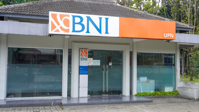 Front view of bank bni branch office. Bank Negara Indonesia (State Bank of Indonesia), is an Indonesian state-owned bank. It has branches primarily in Indonesia. 