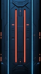 Fototapeta premium Sleek futuristic spaceship with pulsating red lights against deep black cosmos background.
