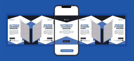 AI Tools for Real Estate Agents Carousel Template, Property Marketing Automation Social Media Post Design for Realtors Business Promotion