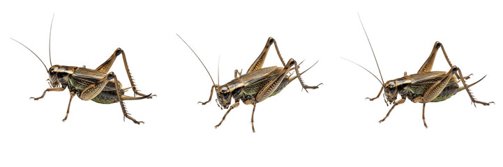 Set of brown grasshoppers isolated on white background © Rama