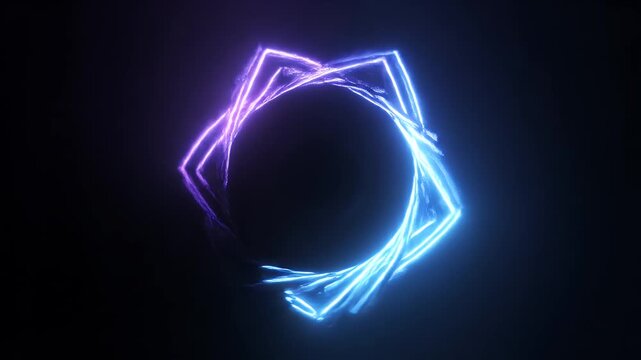 A glowing, abstract shape with blue and purple light on a dark background